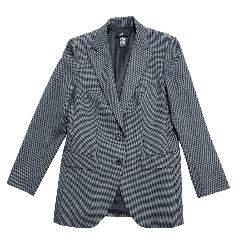 Body by Victoria Blazer‎ Womens 8 Gray Houndstooth Wool Blend Two Button Jacket